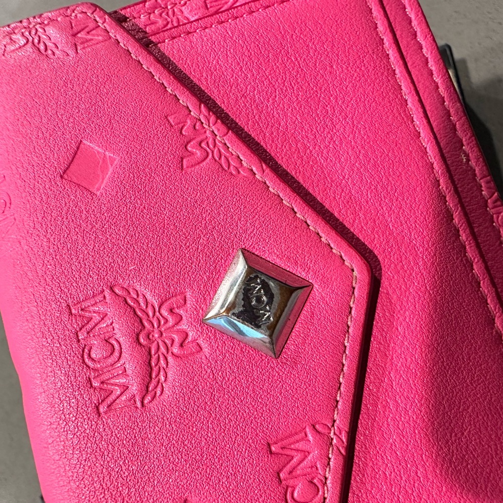 MCM Hot Pink Envelope Clutch with Silver-Tone Logo Accent - Picture 3 of 7